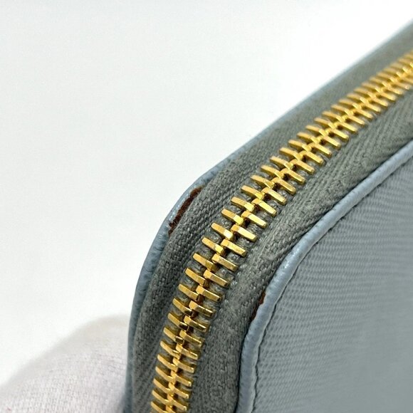 PRADA 1M0506 logo Zip Around Long Wallet saffiano leather blue/GoldHardware - Picture 7 of 15